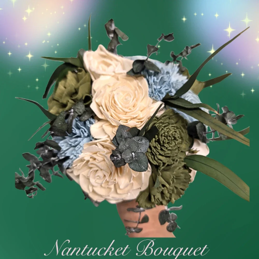 Nantucket Blue Green Cream Sola Wood Bridal Bouquet Bridesmaid Wedding Flowers